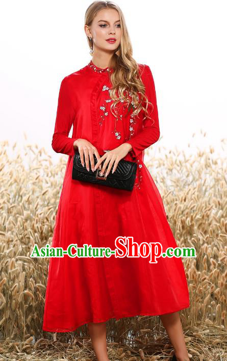 Traditional Ancient Chinese Young Women Cheongsam Dress Republic of China Tangsuit Stand Collar Blouse Dress Tang Suit Clothing