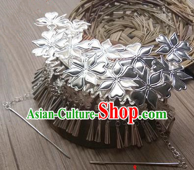 Traditional Chinese Miao Nationality Hair Accessories Sliver Hairpins Hmong Tassel Hair Comb Headwear for Women