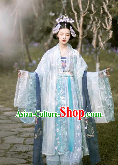 Chinese Ancient Tang Dynasty Nobility Lady Embroidered Hanfu Dress Costume Complete Set for Women