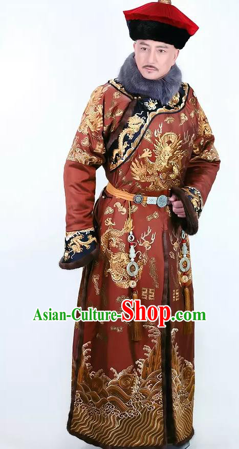 Chinese Ancient Qianlong Emperor Historical Costume China Qing Dynasty Majesty Embroidered Clothing