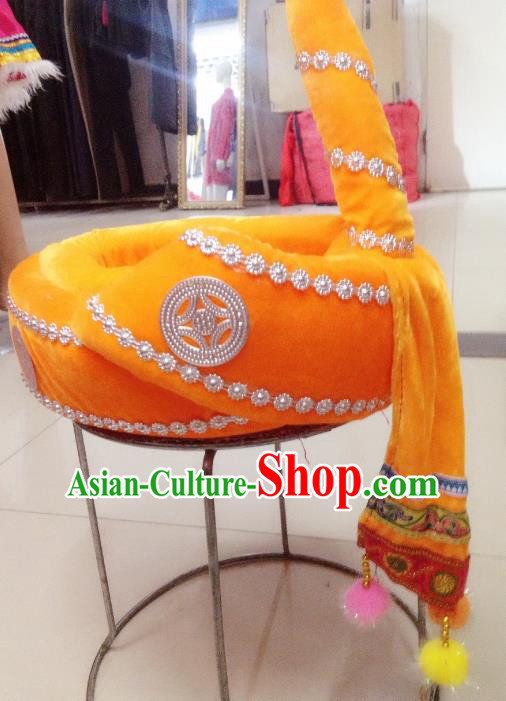 Traditional Chinese Yi Nationality Hair Accessories Yellow Hats Ethnic Minority Headwear for Men