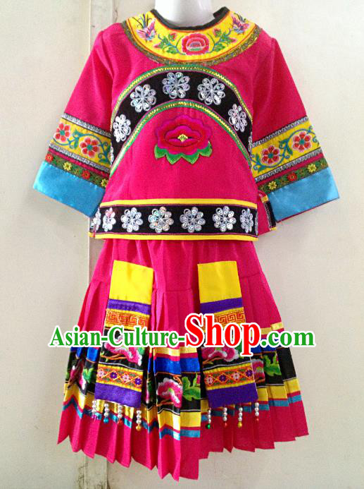 Traditional Chinese Yi Nationality Dance Costume Folk Dance Ethnic Dress for Kids