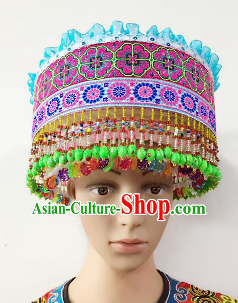 Traditional Chinese Yi Nationality Beads Tassel Hats Hair Accessories Ethnic Headwear for Women