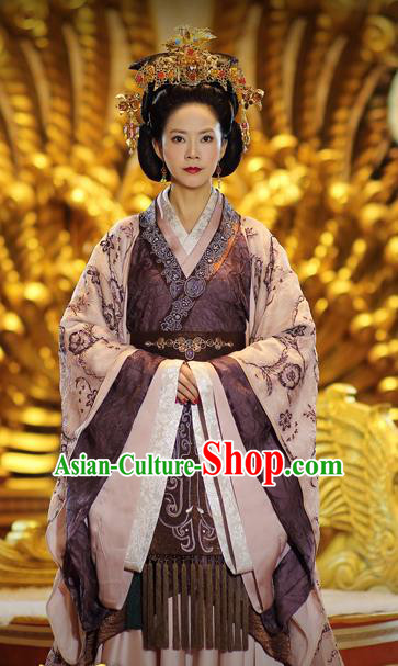Ancient Chinese Traditional Han Dynasty Empress Dowager Wang Hanfu Dress Replica Costume for Women