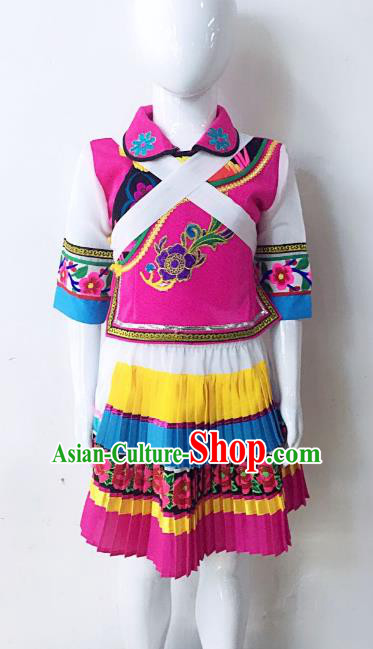 Traditional Chinese Naxi Nationality Minority Embroidered Costume Female Folk Dance Clothing for Women