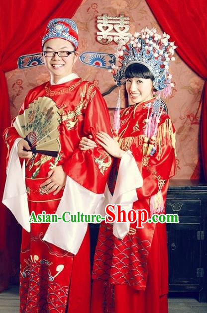 Traditional Chinese Beijing Opera Embroidered Wedding Costume Peking Opera Clothing and Headpiece Complete Set