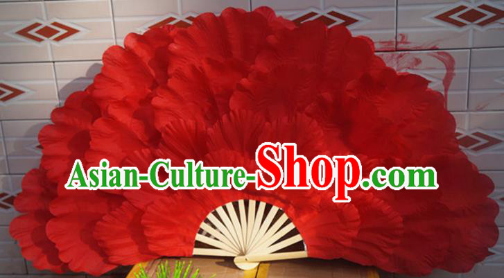 Chinese Folk Dance Props Accessories Stage Performance Red Peony Folding Fans for Kids