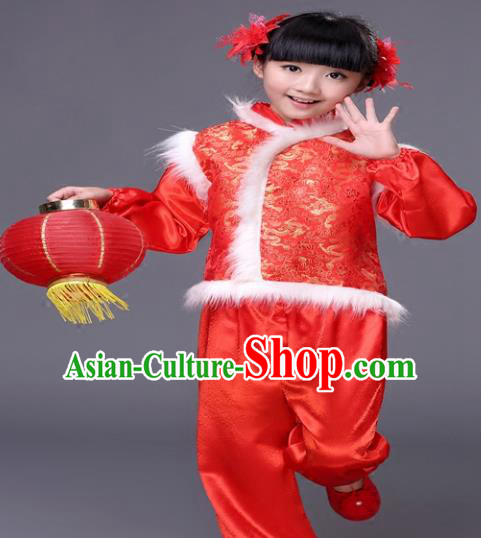Traditional Chinese New Year Folk Dance Costume, Children Classical Yangko Dance Clothing for Kids
