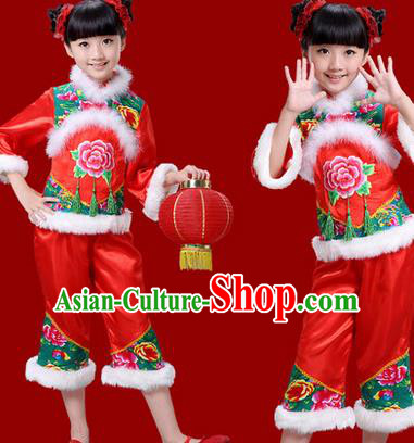 Traditional Chinese New Year Yangge Drum Dance Costume, Children Classical Yangko Dance Clothing for Kids