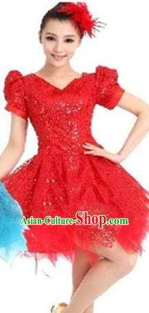 Top Grade Modern Dance Costume Stage Performance Clothing Chorus Red Bubble Dress for Women