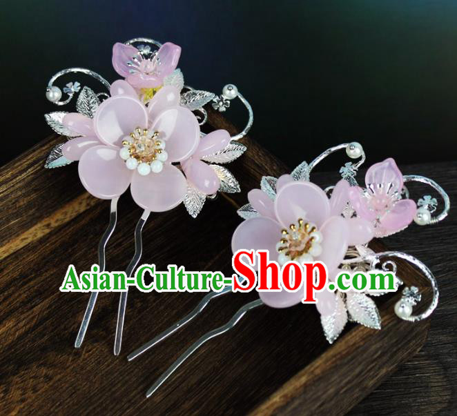Chinese Ancient Handmade Hair Accessories Classical Pink Flowers Hairpins Hair Clip for Women