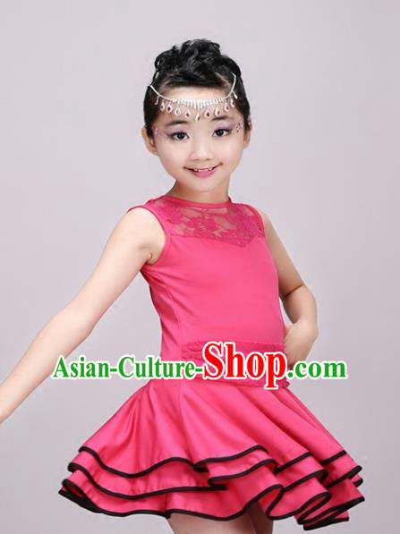 Top Grade Modern Dance Costume Stage Performance Latin Dance Pink Bubble Dress for Kids