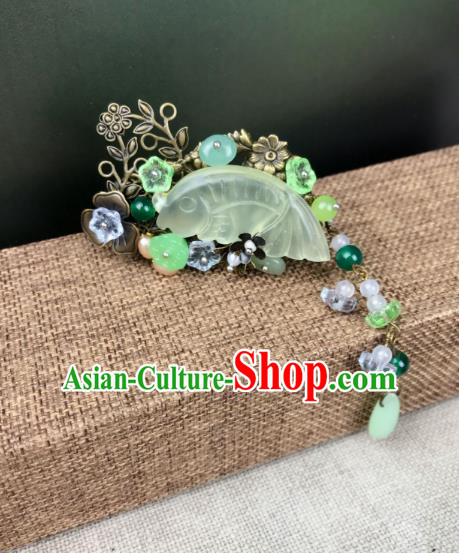 Chinese Ancient Handmade Hair Accessories Classical Hairpins Jade Fish Hair Claw for Women