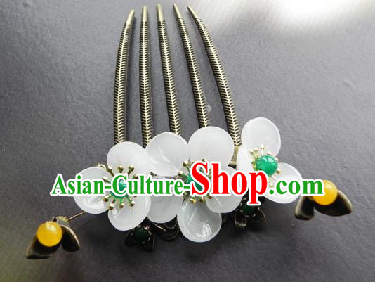 Chinese Ancient Handmade Hair Accessories Hairpins Classical Hanfu Green Beads Flowers Hair Comb for Women