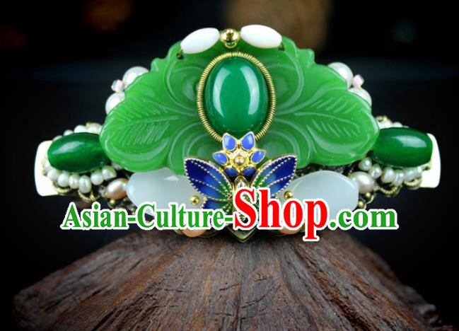 Chinese Ancient Handmade Hair Accessories Wedding Hair Stick Classical Hanfu Blueing Jade Butterfly Hairpins for Women