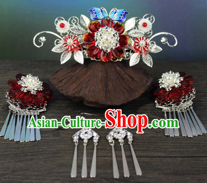 Chinese Ancient Handmade Hair Accessories Phoenix Coronet Hair Clip Classical Hanfu Hairpins Complete Set for Women