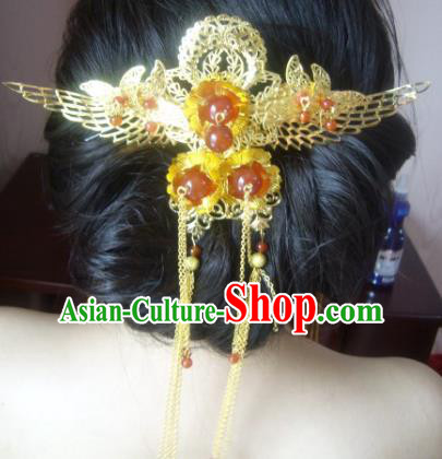 Chinese Handmade Ancient Bride Butterfly Hairpins Hair Accessories Classical Hanfu Phoenix Coronet for Women