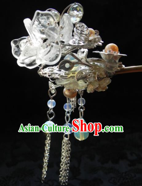 Chinese Handmade Ancient Crystal Flowers Hairpins Step Shake Hair Accessories Classical Hanfu Hair Clip for Women