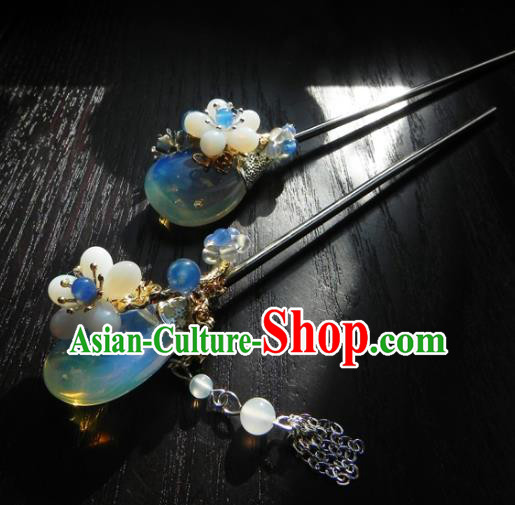 Chinese Handmade Ancient Hair Accessories Tassel Opal Hair Clip Classical Hanfu Hairpins for Women