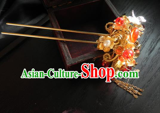 Chinese Handmade Ancient Hanfu Golden Butterfly Hairpins Hair Accessories Classical Hair Clip for Women