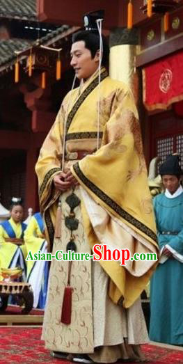 Chinese Ancient Northern and Southern Dynasties Qi Kingdom Emperor Gao Yan Imperial Robe Replica Costume for Men