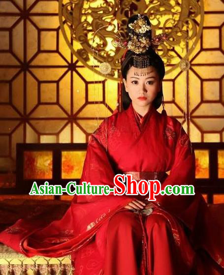 Chinese Ancient Northern and Southern Dynasties Qi Kingdom Empress Xiao Wedding Replica Costume for Women