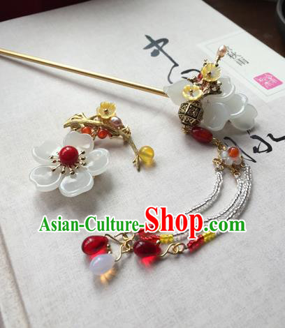 Chinese Ancient Hanfu Handmade Red Beads Tassel Hairpins Hair Accessories Hair Clip for Women