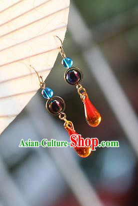 Chinese Handmade Ancient Jewelry Accessories Eardrop Hanfu Red Crystal Earrings for Women