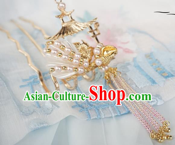 Chinese Ancient Handmade Hanfu Tassel Step Shake Pearls Hairpins Hair Accessories for Women