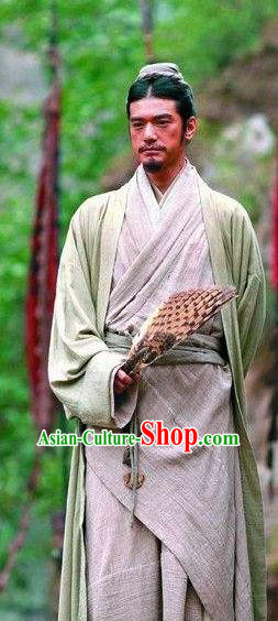 Chinese Ancient Three Kingdoms Period Shu State Prime Minister Zhuge Liang Historical Costume for Men