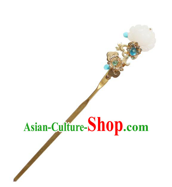 Chinese Ancient Handmade Hanfu Hairpins Palace Lady White Lotus Hair Clip Hair Accessories for Women