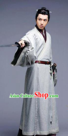 Ancient Chinese Eastern Han Dynasty Nobility Childe Swordsman Shen Rong Historical Costume for Men
