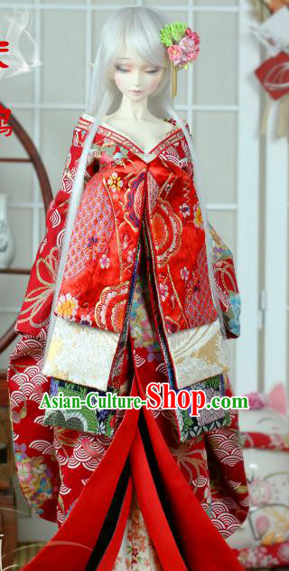 Traditional Asian Japan Costume Japanese Courtesan Kimono Red Vibration Sleeve Kimono for Women