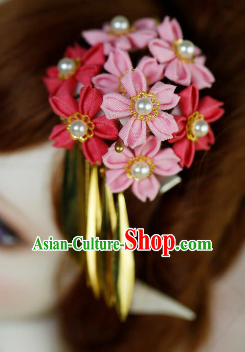 Traditional Asian Japan Hair Accessories Pink Flowers Hairpins Japanese Fashion Apparel Kimono Headwear for Women