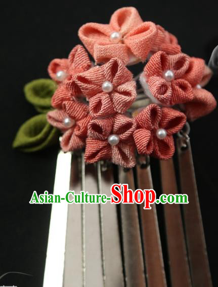 Traditional Asian Japan Hair Accessories Red Flowers Hairpins Japanese Fashion Apparel Kimono Headwear for Women