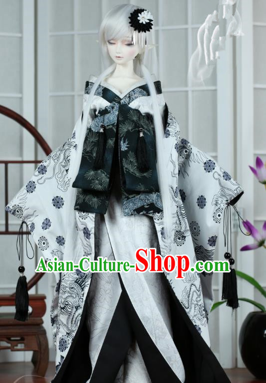 Traditional Asian Japan Costume Japanese Iromuji Kimono White Vibration Sleeve Kimono Clothing for Women