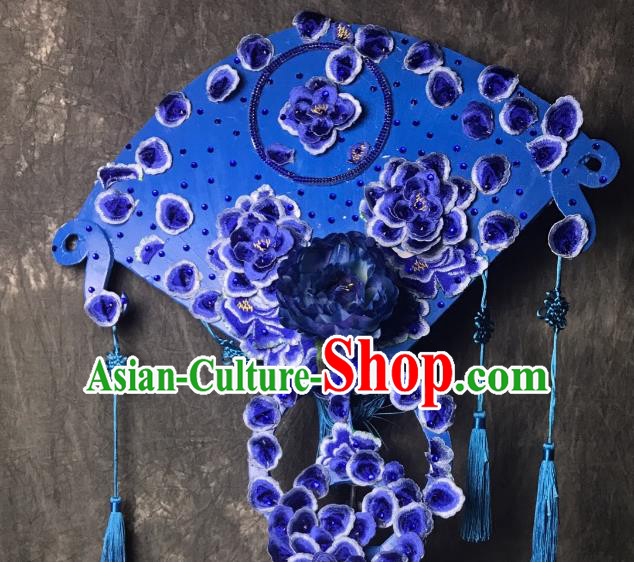 Top Grade Chinese Deluxe Hair Accessories Blue Headdress Halloween Stage Performance Headwear for Women