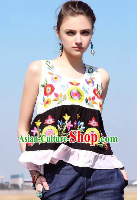 Traditional China National Costume Tang Suit Camisole Chinese Embroidered Vests for Women
