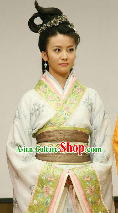 Traditional China Warring States Period Wu State Imperial Consort Zheng Embroidered Replica Costume for Women