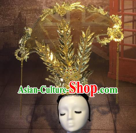Top Grade China Style Palace Queen Hair Accessories Stage Performance Golden Headdresses for Women