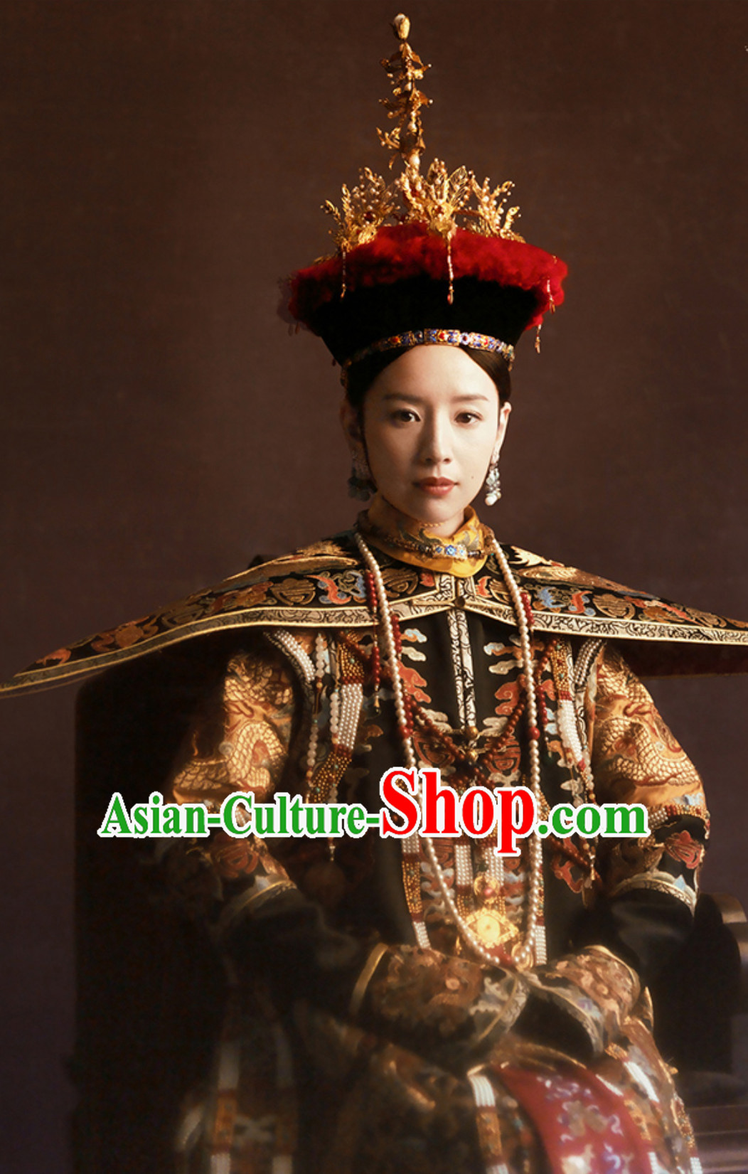 Qing Dynasty Empress Imperial Clothing Embroidered Long Robe Dresses