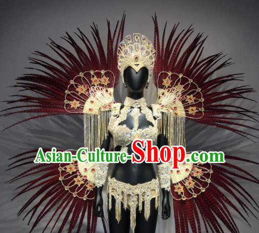 Top Grade Handmade Accessories Stage Performance Brazilian Carnival Costumes Feather Headdress and Wings for Women