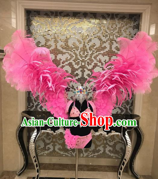Top Grade Children Stage Performance Costume Catwalks Pink Bikini and Feather Wings for Kids
