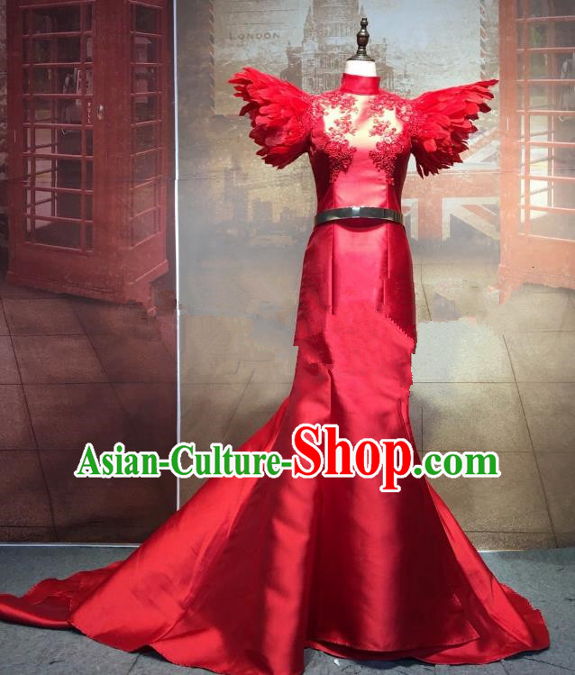 Top Grade Stage Performance Costume Cheongsam Dress Catwalks Red Full Dress for Women