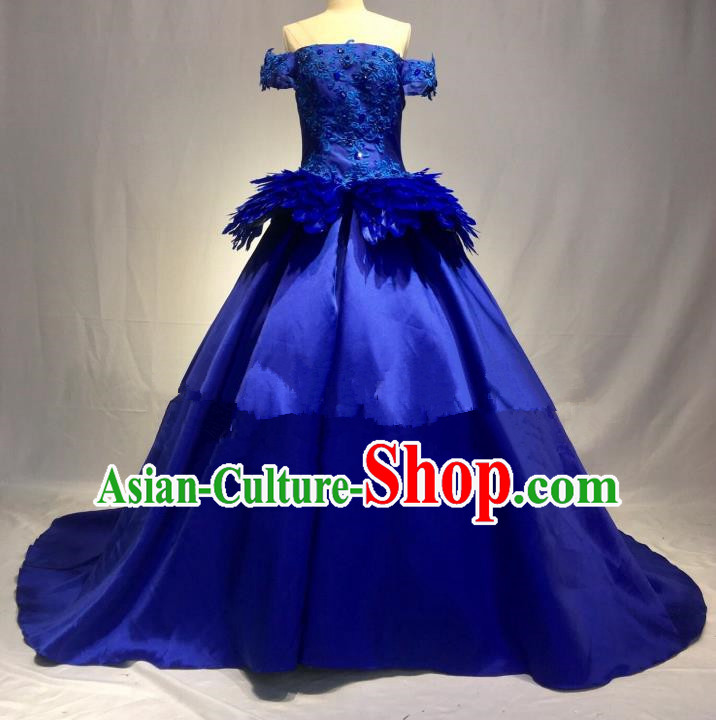 Top Grade Stage Performance Costume Blue Bubble Dress Catwalks Full Dress for Women