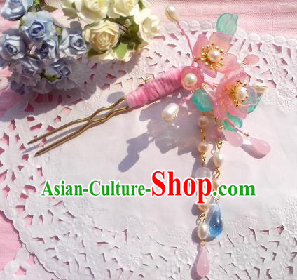 Traditional Chinese Ancient Hair Accessories Pink Flowers Hairpins Hair Jewellery Headwear for Women