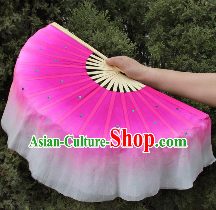 Top Grade Chinese Folk Dance Folding Fans Dance Fans Yangko Pink Silk Fans for Women