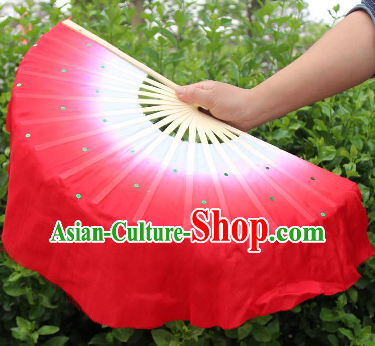 Top Grade Chinese Folk Dance Folding Fans Dance Fans Yangko Red Silk Fans for Women
