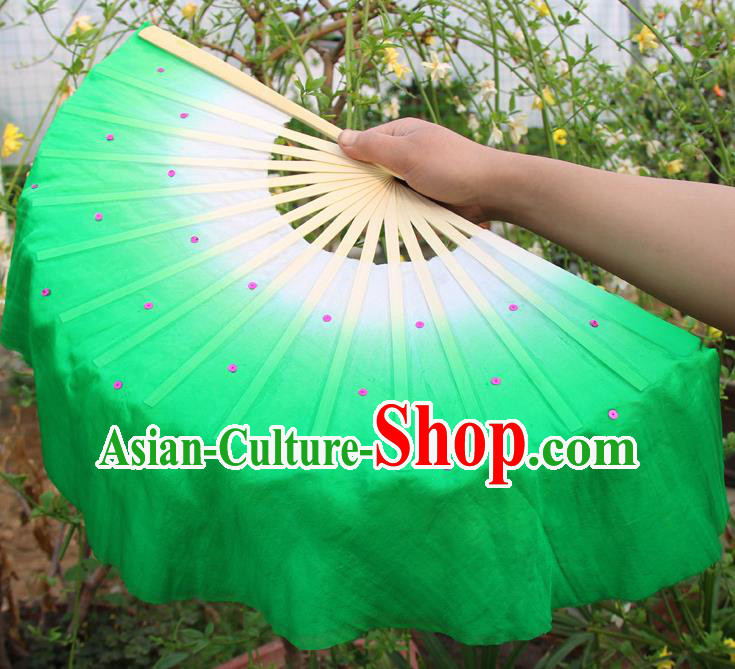 Top Grade Chinese Folk Dance Folding Fans Dance Fans Yangko Green Silk Fans for Women
