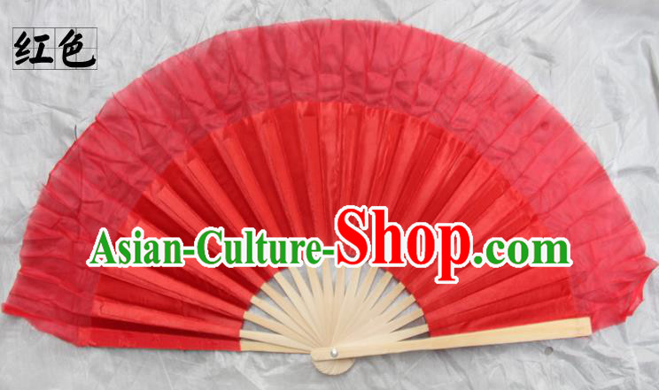 Top Grade Chinese Folk Dance Folding Fans Yangko Dance Red Silk Fan for Women